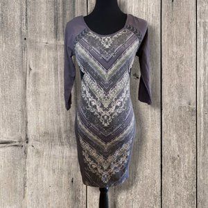 Free People Charcoal Out of Africa Aztec Mesh Cut Out Bodycon Mini Dress, Small